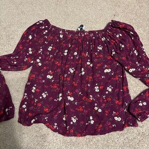 Hollister Maroon/ purple Floral Off-Shoulder Blouse